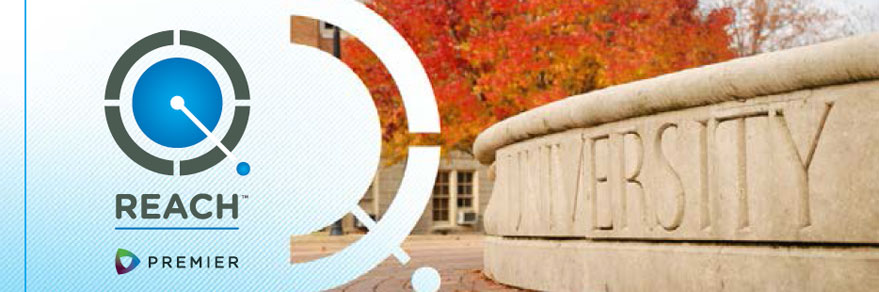 Image showing the REACH™ logo superimposed over front of a university.